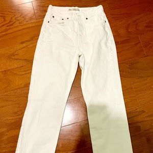 Zara High Waist White Denim Jeans